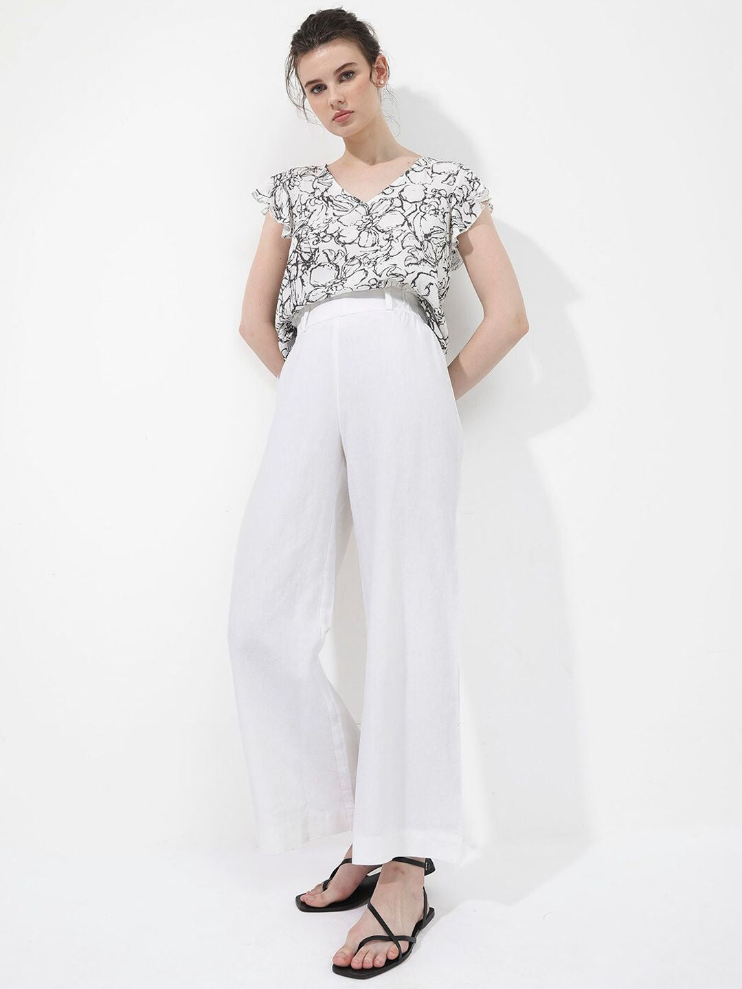 RAREISM Women Tailored Loose Fit High-Rise Linen Trouser