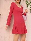 DressBerry Cheery Red Minimalist Kawaii Ribbed Drop-Waist Mini Dress