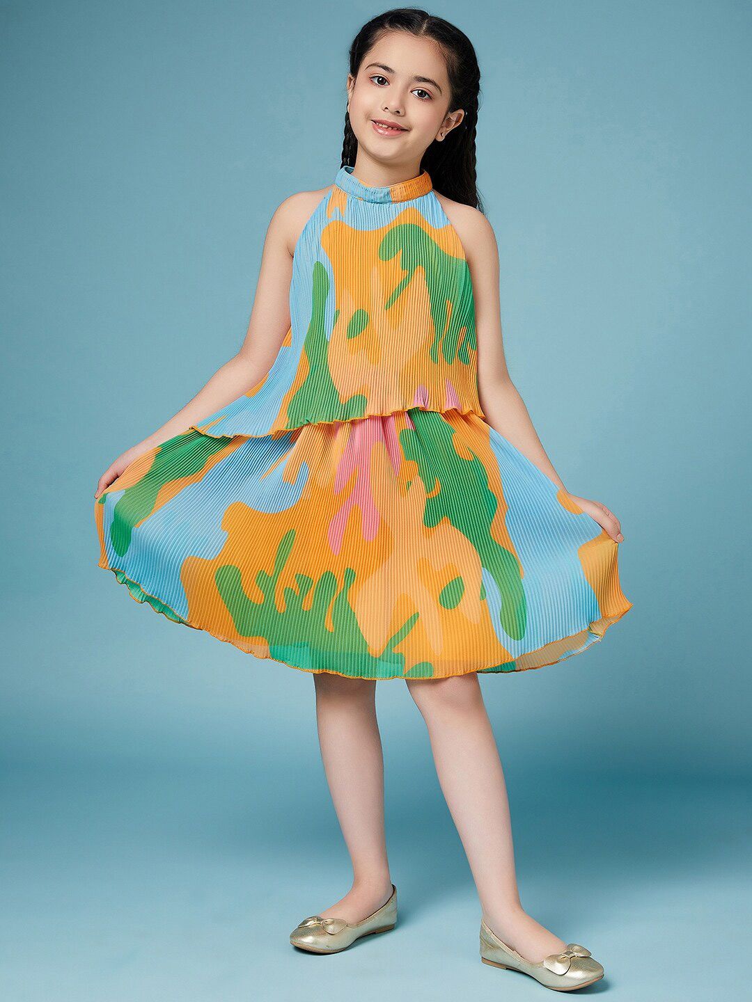 pspeaches Girls Tie and Dye Georgette A-Line Dress