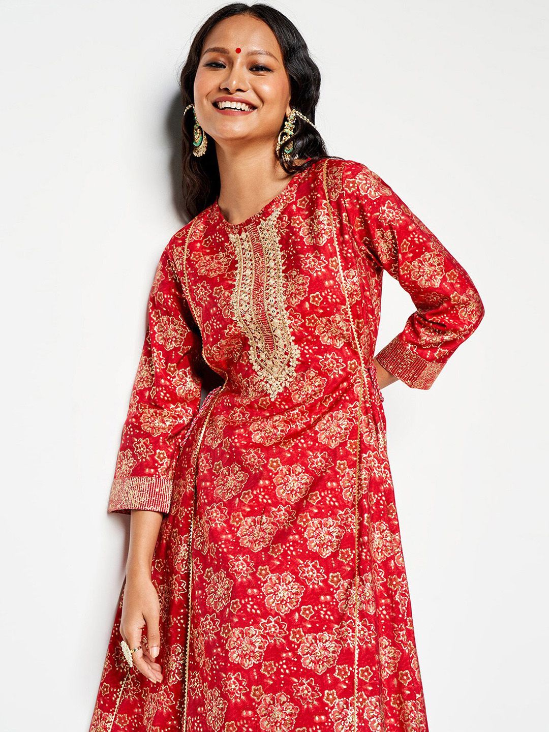 Global Desi Floral Printed Thread Work Anarkali Kurta