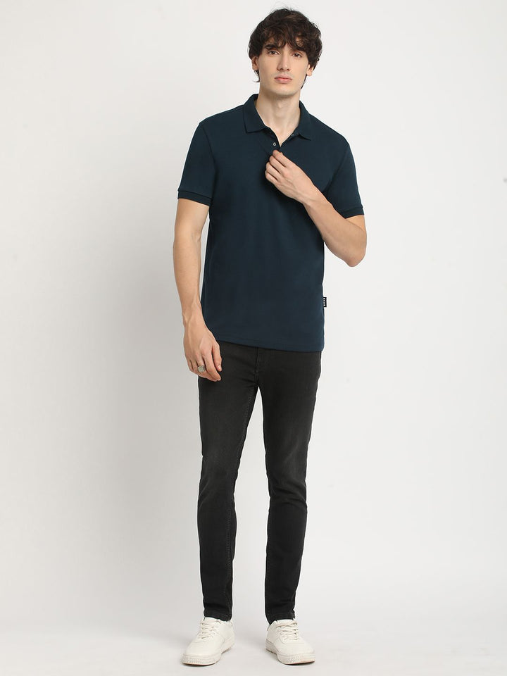 THE BEAR HOUSE Men Solid Slim Fit Polo Neck Tshirt