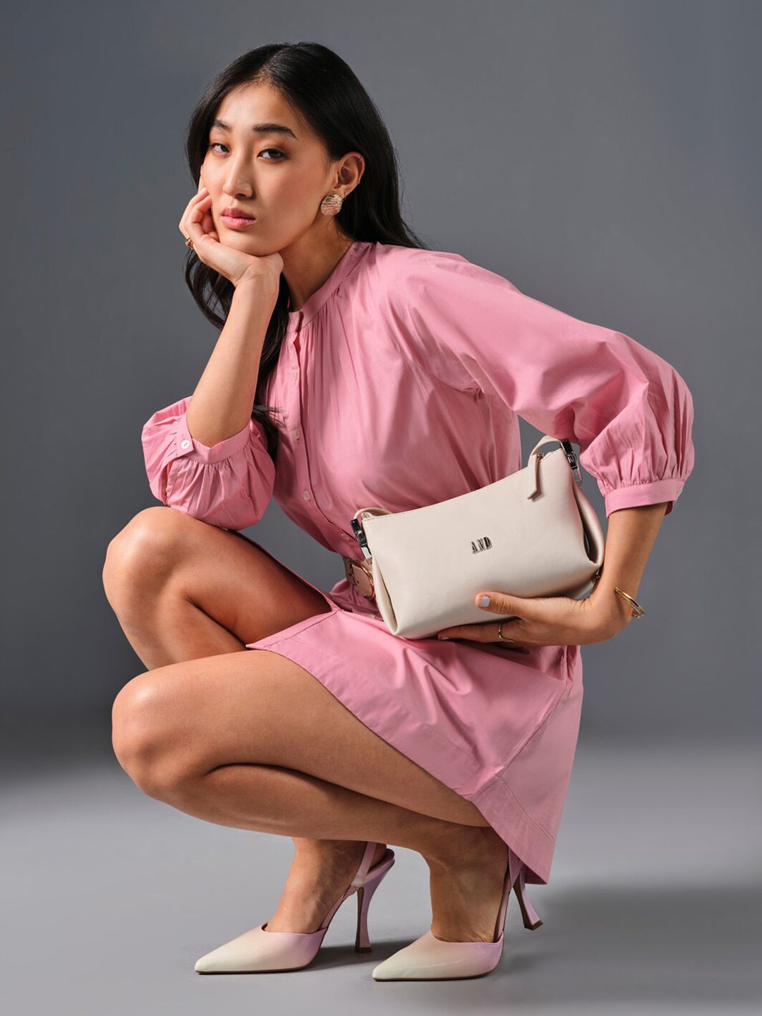 AND Puff Sleeve Sheath Pure Cotton Dress