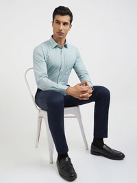 Raymond Men Green And White Slim Fit Micro Checked Pure Cotton Formal Shirt