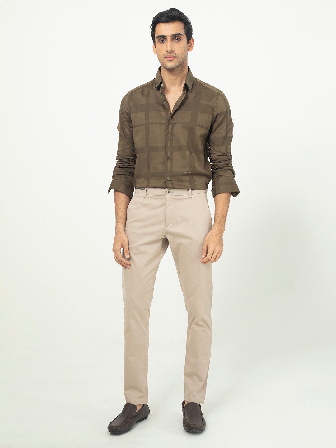 RARE RABBIT Men Boxlines Windowpane Checked Slim Fit Cotton Shirt