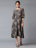 W Brown Ethnic Motifs A-Line Midi Dress