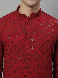 Jompers Mandarin Collar Ethnic Motifs Embroidered Chikankari Kurta