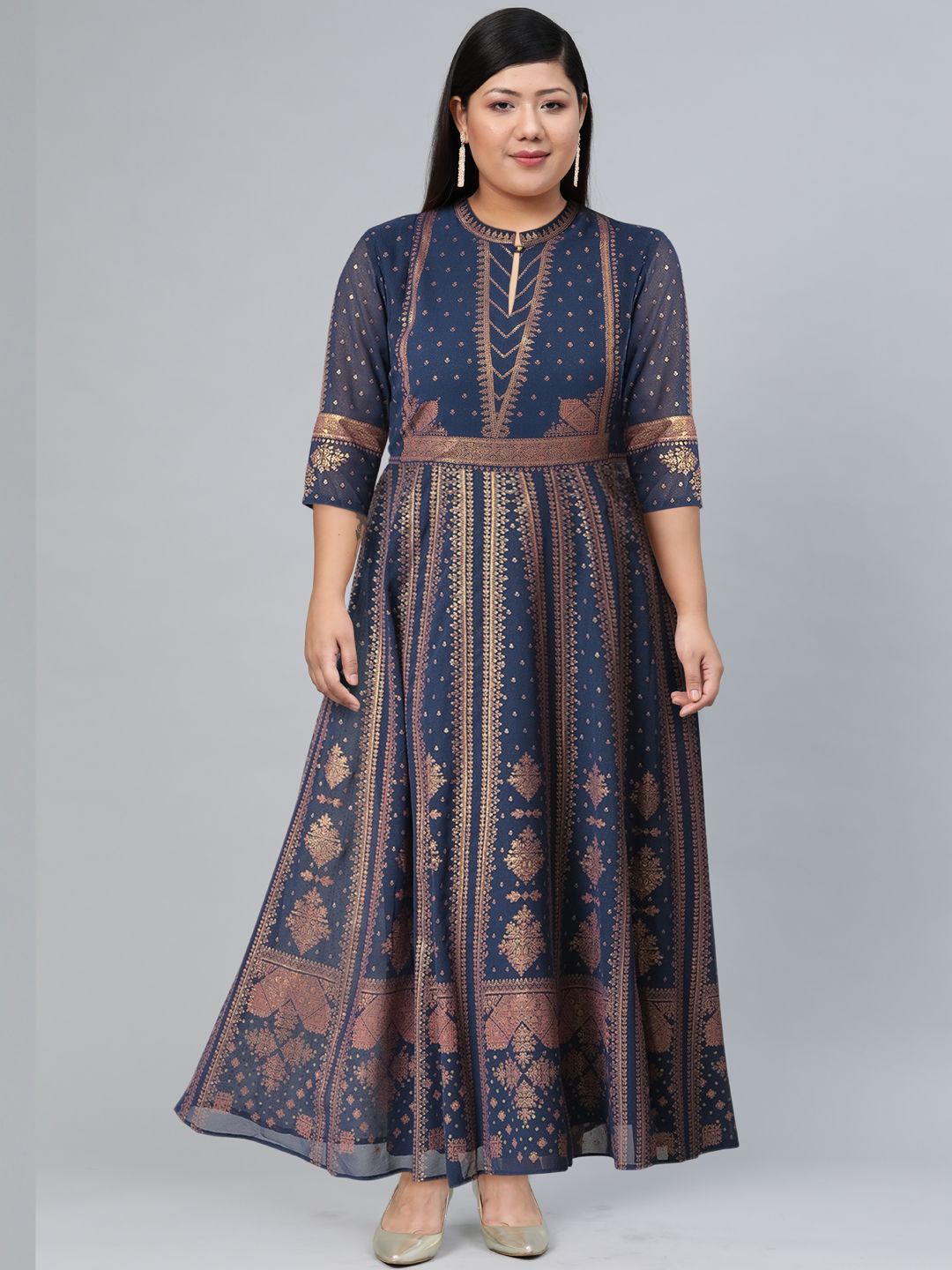 W Blue Ethnic Motifs Ethnic Maxi Dress
