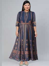W Blue Ethnic Motifs Ethnic Maxi Dress