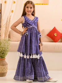 pspeaches Girls Bandhani Printed Pure Cotton Anarkali Kurta With Sharara