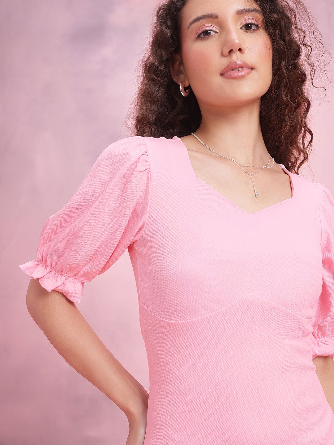 DressBerry Puff Sleeves Sheath Midi Dress