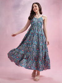 DressBerry Floral Print Tiered Empire Midi Dress