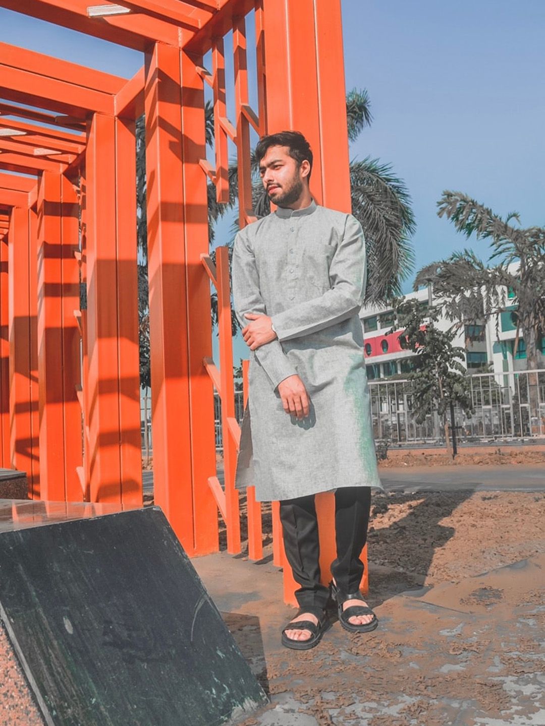 SOJANYA Men Grey Solid Straight Kurta