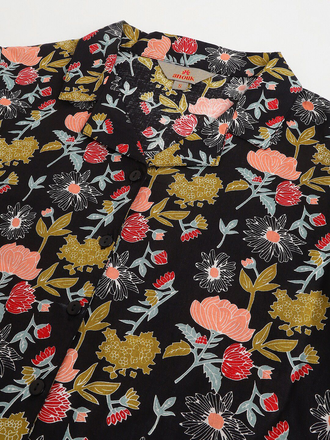 Anouk Floral Printed Shirt Collar Cotton Crop Top