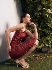 Berrylush Satin Ruched Bodycon Dress