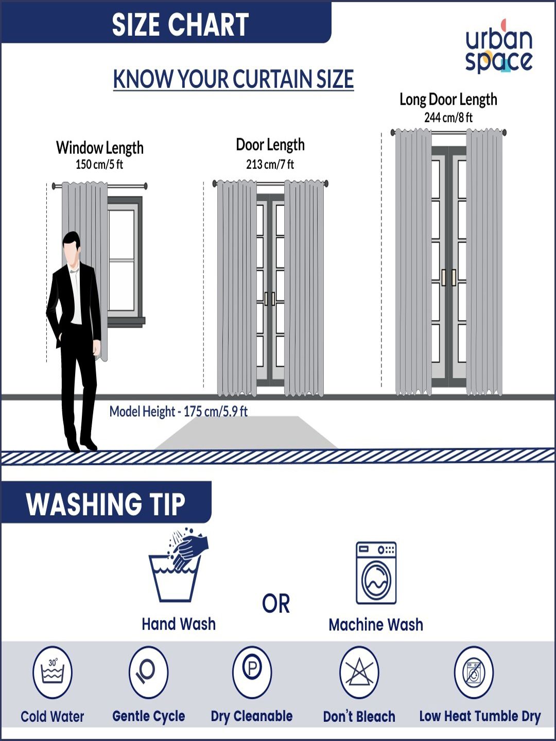 URBAN SPACE White & Blue Set of 2 Window Curtains