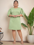 CURVY STREET Plus Size Round Neck Puff Sleeve Sheath Dress