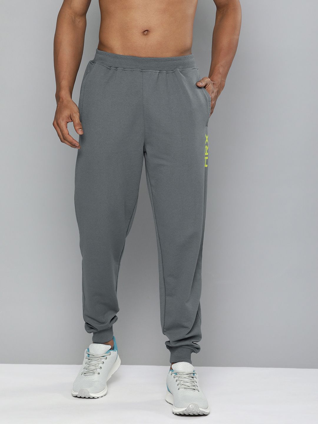 HRX By Hrithik Roshan Training Men Pewter Bio-Wash Brand Carrier Track Pants