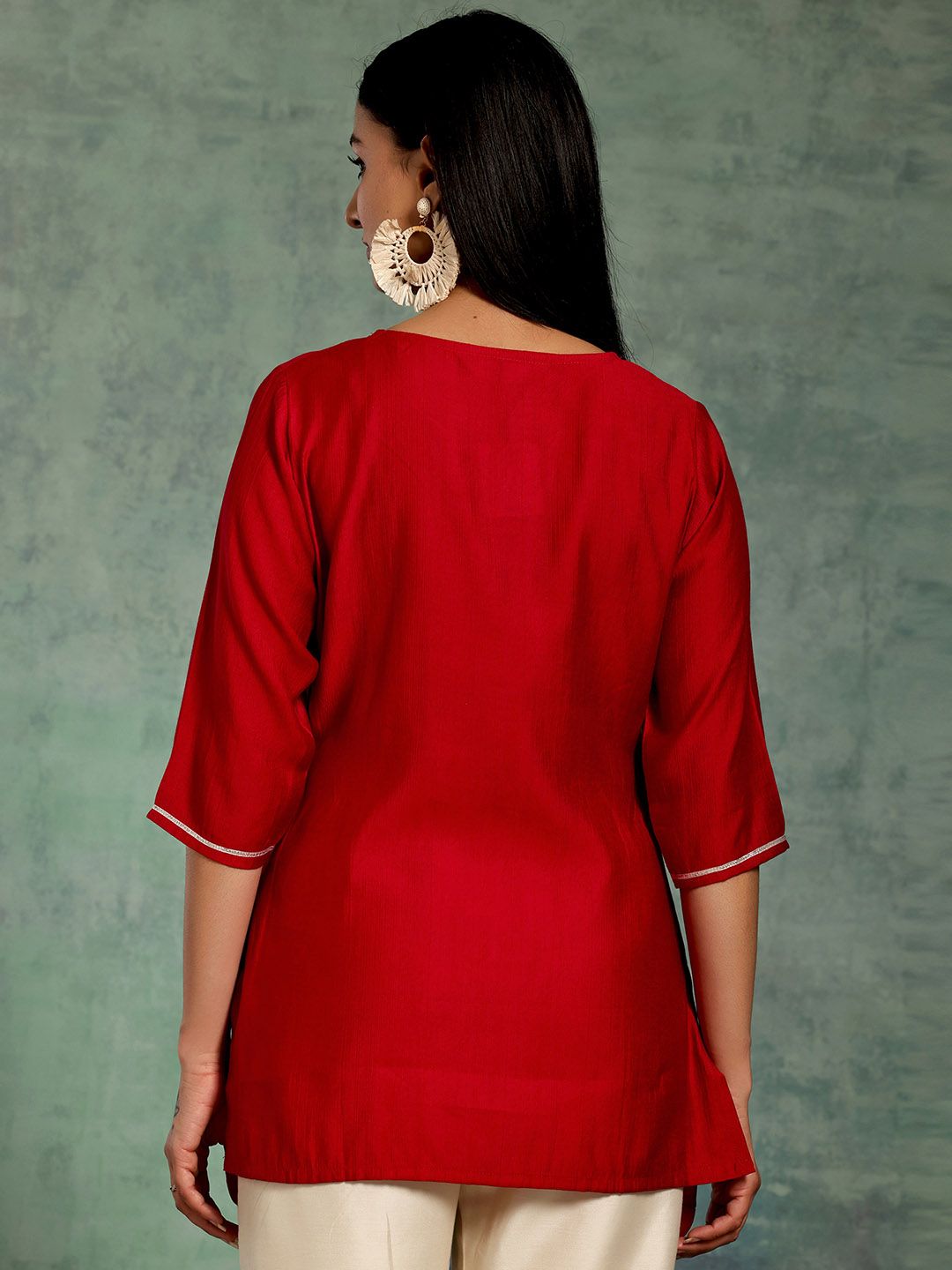 Libas Floral Embroidered Yoke Design Straight Kurti