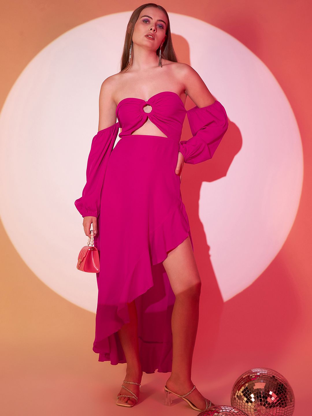 Berrylush Pink Cut Outs A-Line Midi Dress