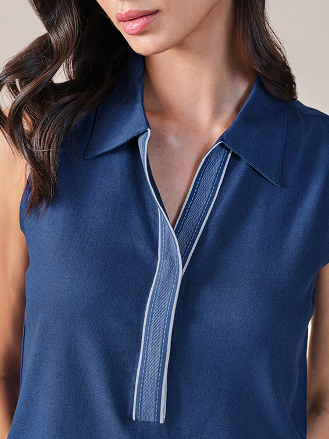 AND Shirt Collar Sleeveless A-Line Dress