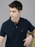 THE BEAR HOUSE Men Navy Blue Polo Collar Slim Fit T-shirt