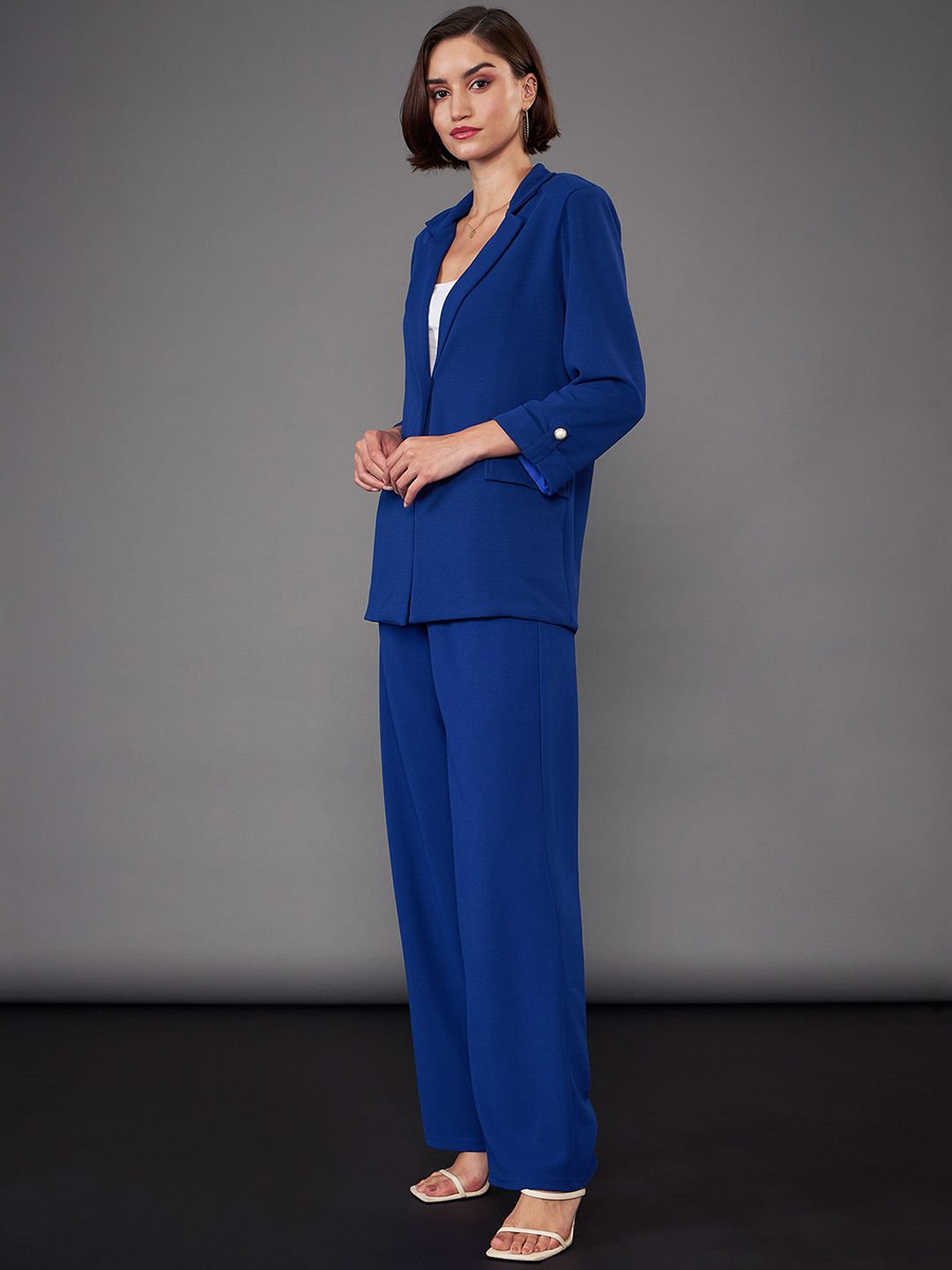 SASSAFRAS worklyf Royal Blue Front Button Blazer With Trousers