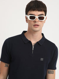 THE BEAR HOUSE Self Design Polo Collar Slim Fit Pure Cotton T-shirt