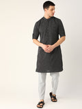 Anouk Men Black & White Striped Kurta with Trousers