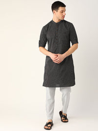 Anouk Men Black & White Striped Kurta with Trousers