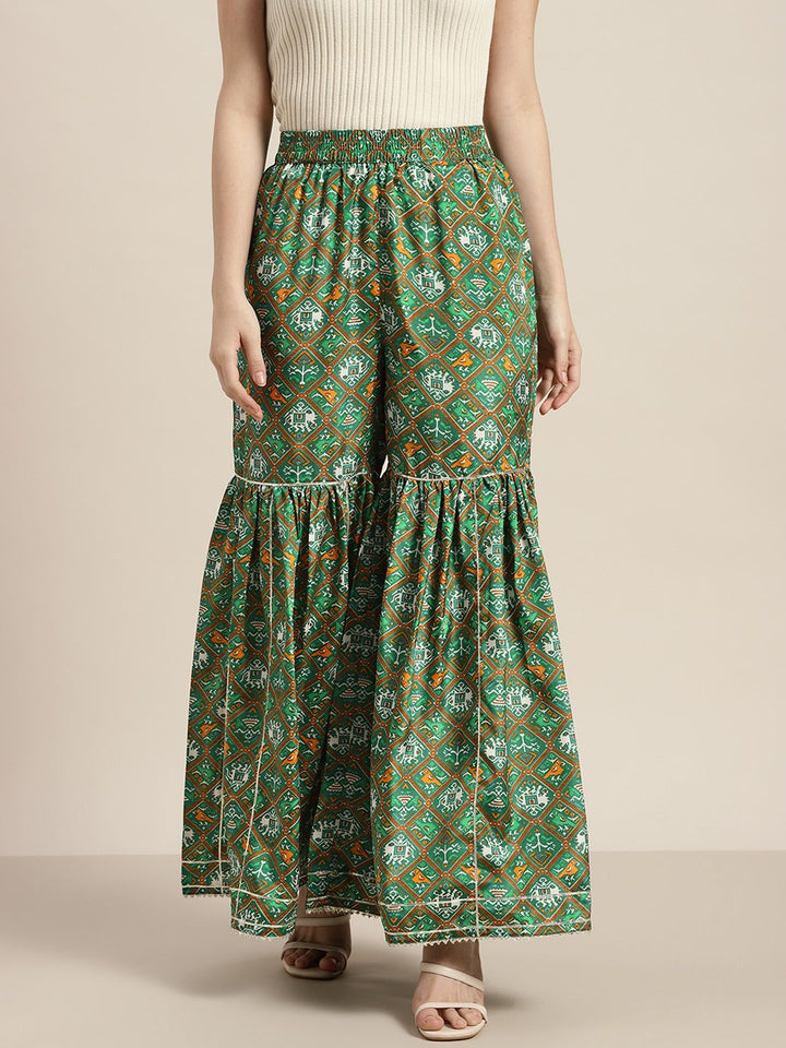 Shae by SASSAFRAS Women Green Floral Printed Flared Ethnic Palazzos