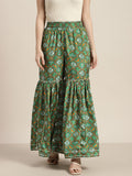 Shae by SASSAFRAS Women Green Floral Printed Flared Ethnic Palazzos