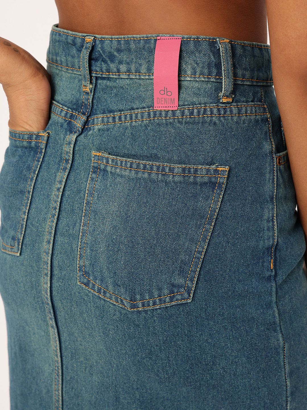 DressBerry Women City Edge High Rise Ripped Denim Faded Asymmetric A-Line Skirt