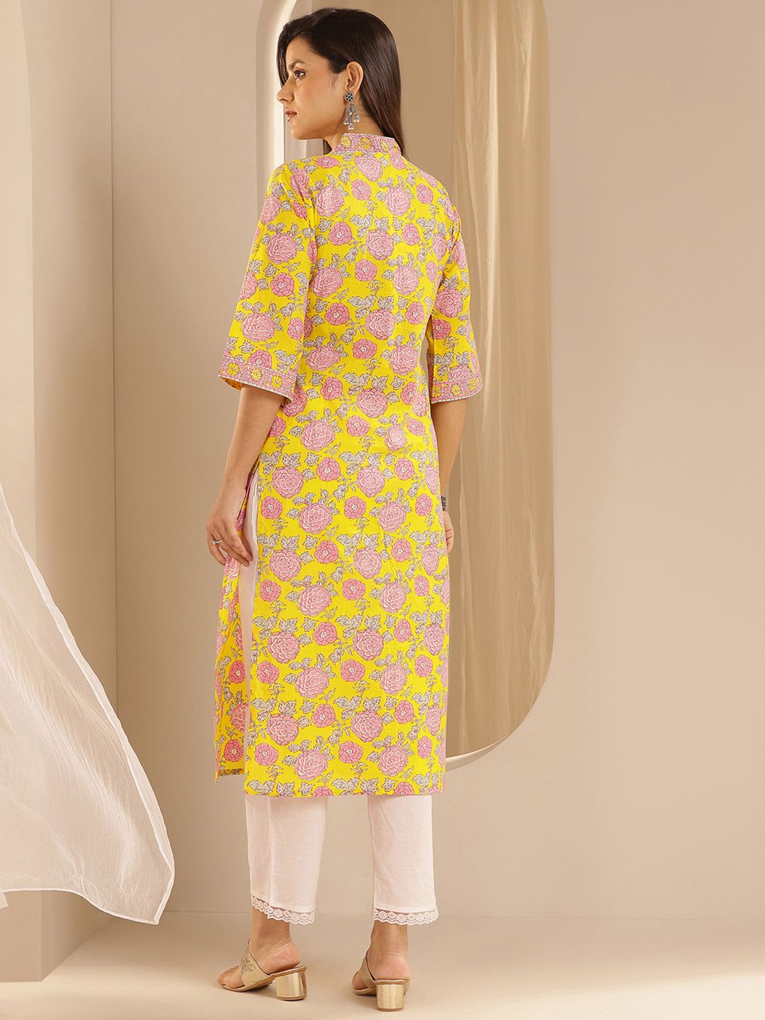 Libas Floral Printed V Neck Cotton Straight Kurta