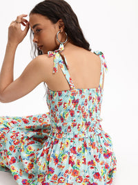 DressBerry Floral Fantasy Tiered Strappy Smocked Midi Dress