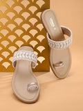 Anouk Women Off-White Woven Design One Toe Flats