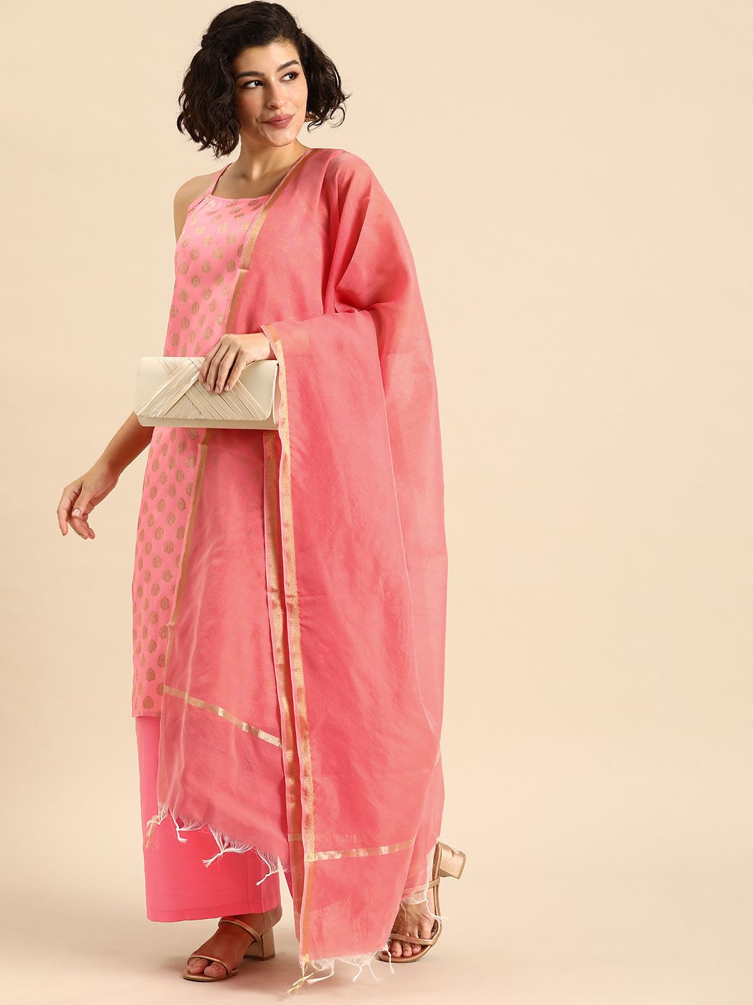 Anouk Women Ethnic Motifs Woven Design Kurta With Palazzos & Dupatta