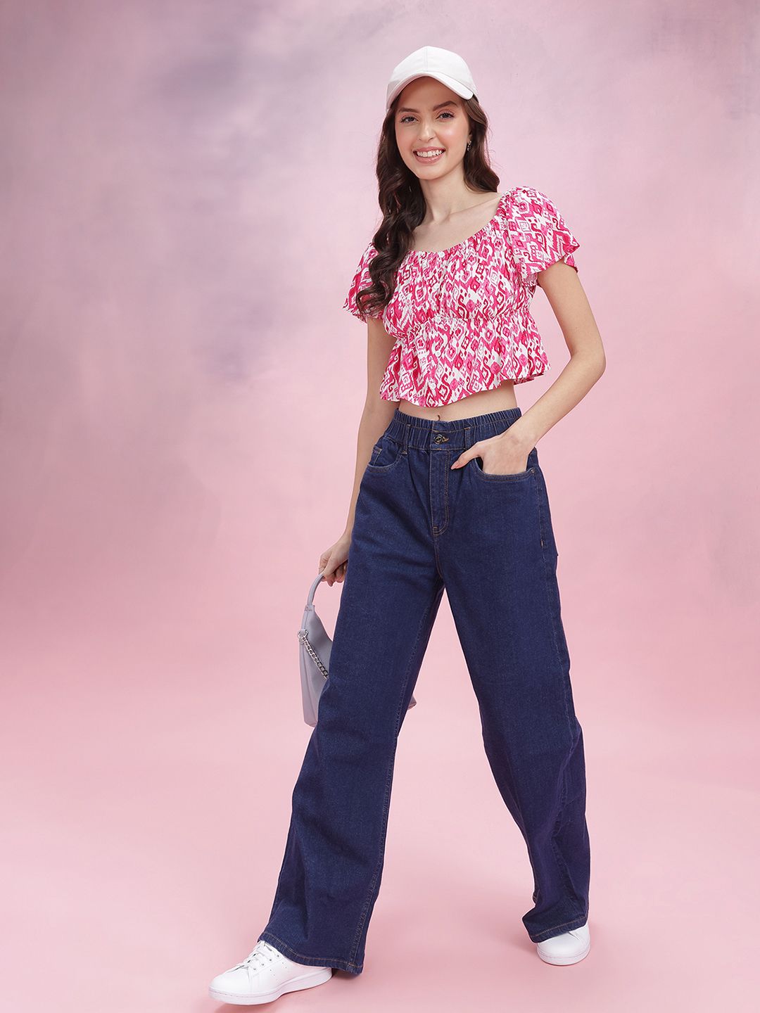 DressBerry Print Puff Sleeve Empire Crop Top