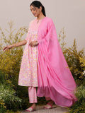 Libas Floral Yoke Design Pleated Gotta Patti Pure Cotton Kurta with Trousers & Dupatta
