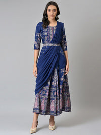W Blue & Silver-Toned Ethnic Motifs Ethnic Maxi Dress
