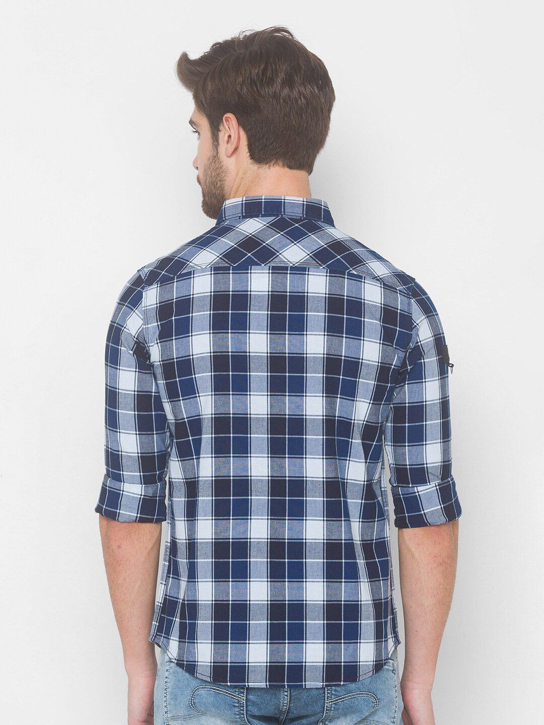 SPYKAR Men Blue Tartan Checks Checked Casual Shirt