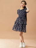 pspeaches Girls Ethnic Motifs Printed Layered Fit & Flare Dress