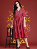 Anouk Floral Print Pleated  Pure Cotton Tiered Ethnic Dress