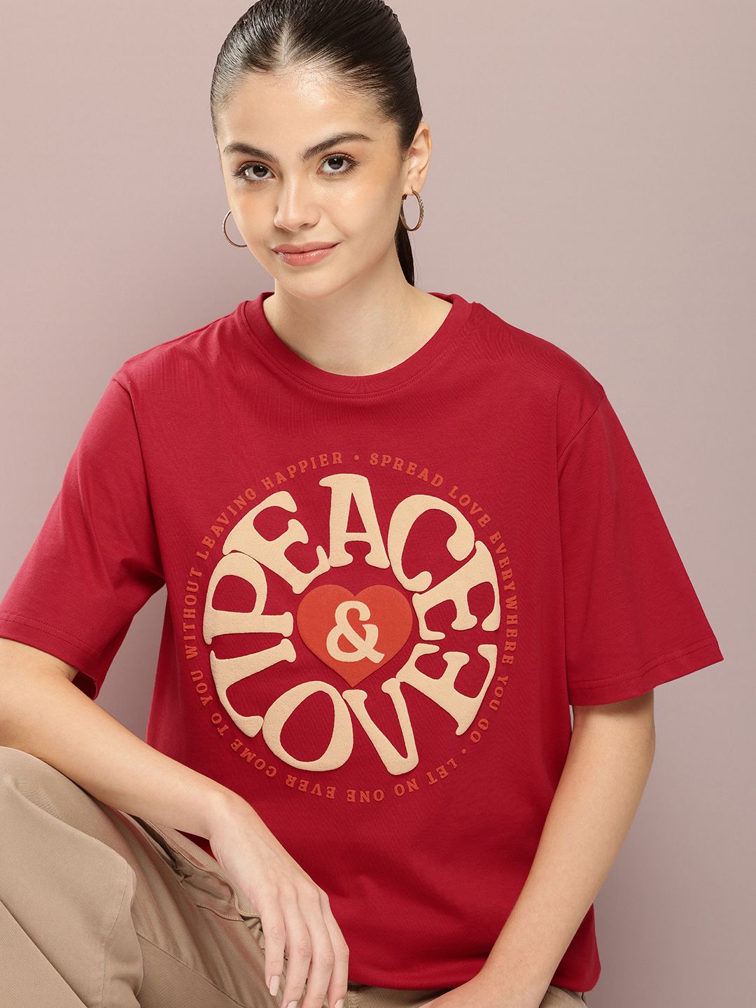 DILLINGER Women Graphic Printed Embossed Oversized T-shirt