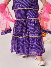 pspeaches Girls Tiered Kurta with Sharara & With Dupatta