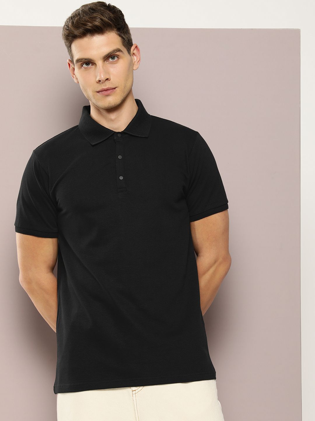 DILLINGER Men Polo Collar Honeycomb Structure T-shirt