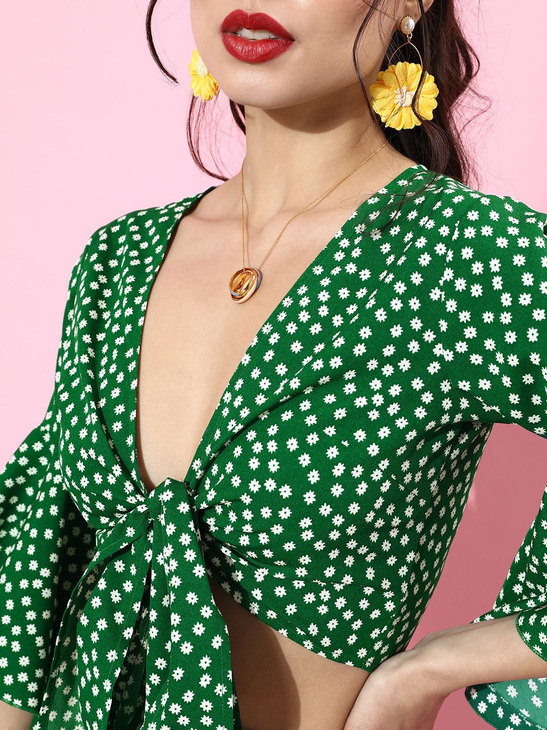 Berrylush Gorgeous Green Ditsy Printed Jumpsuit