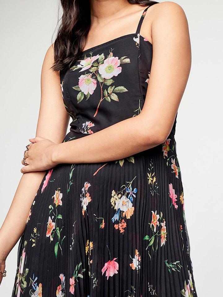 AND Floral Printed Accordion Pleated Detailed Fit & Flare Dress