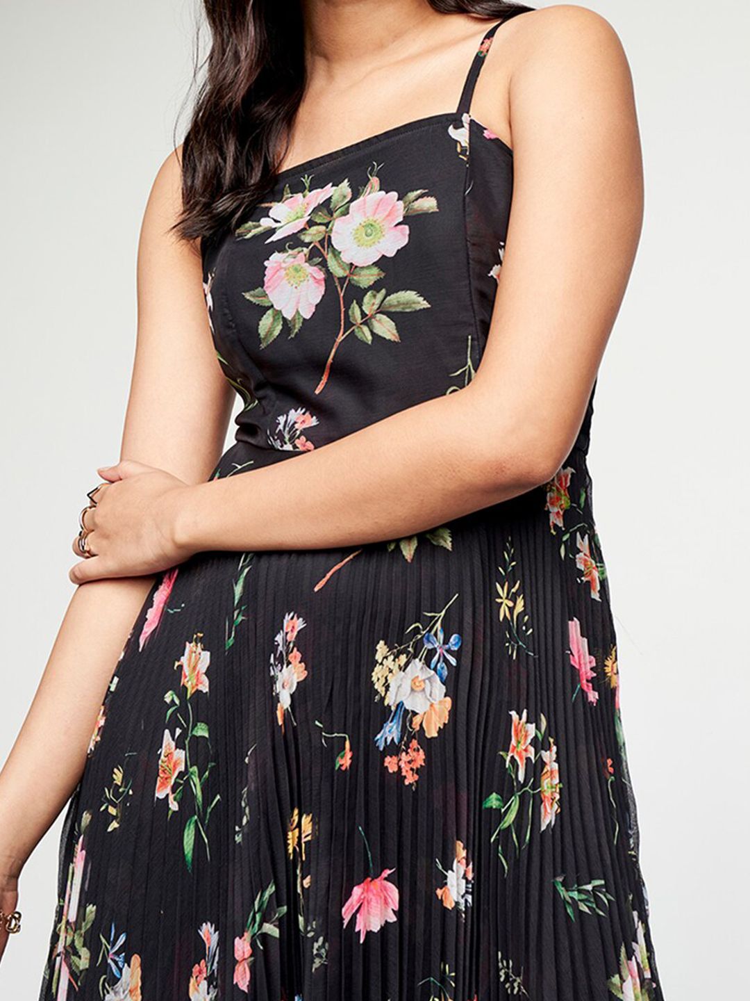 AND Floral Printed Accordion Pleated Detailed Fit & Flare Dress