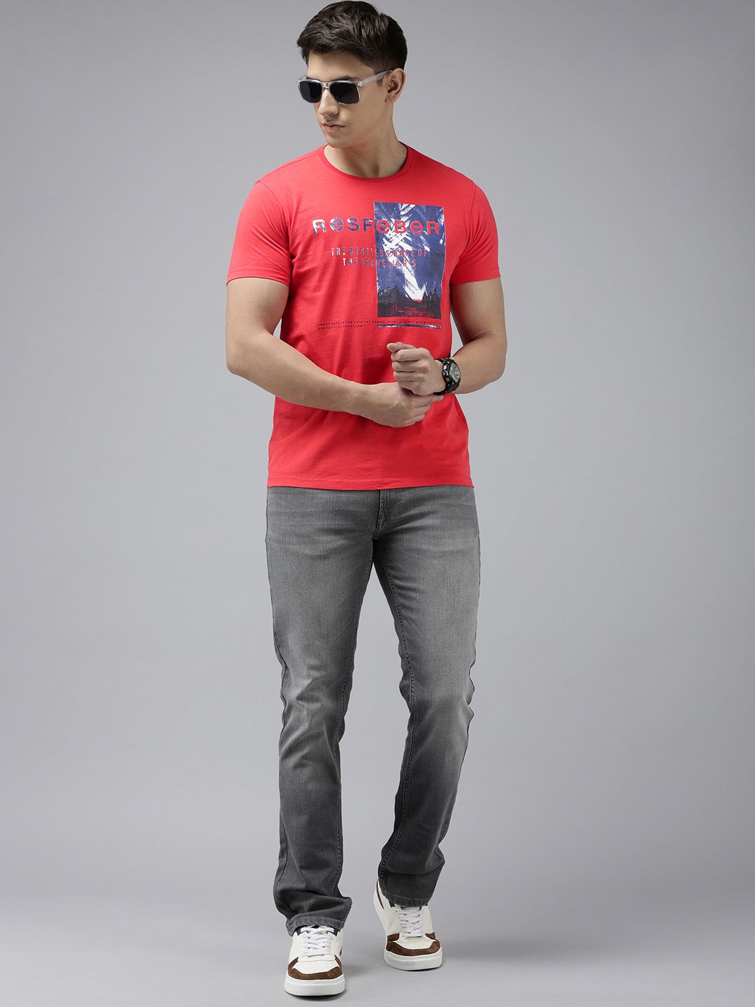 SPYKAR Typography Printed Pure Cotton Slim Fit T-shirt