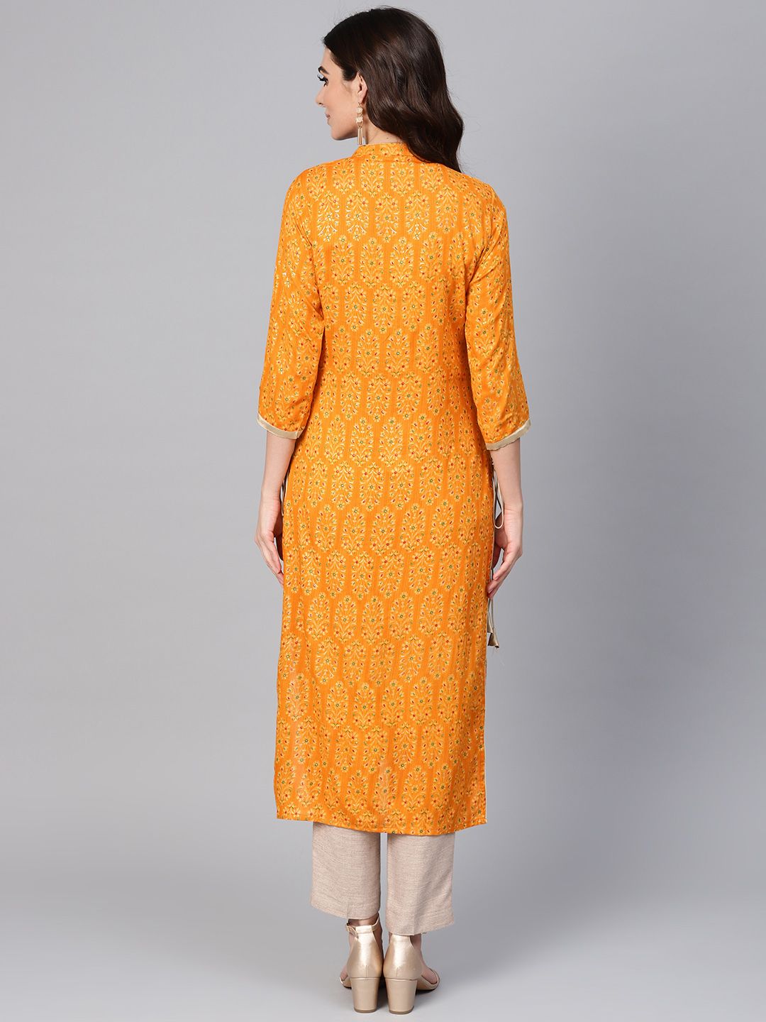 Libas Women Mustard Yellow Printed Straight Kurta